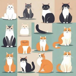 A collection of playful, well-groomed cats in various poses and settings