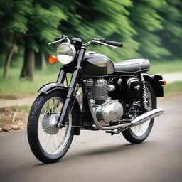 Kawasaki W175 motorcycle modified to resemble the Royal Enfield 350 Classic with its timeless and distinct design elements.