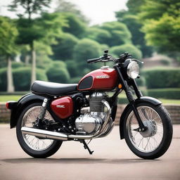 Kawasaki W175 motorcycle modified to resemble the Royal Enfield 350 Classic with its timeless and distinct design elements.