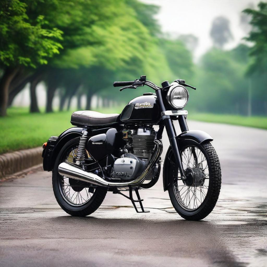 Kawasaki W175 motorcycle modified to resemble the Royal Enfield 350 Classic with its timeless and distinct design elements.