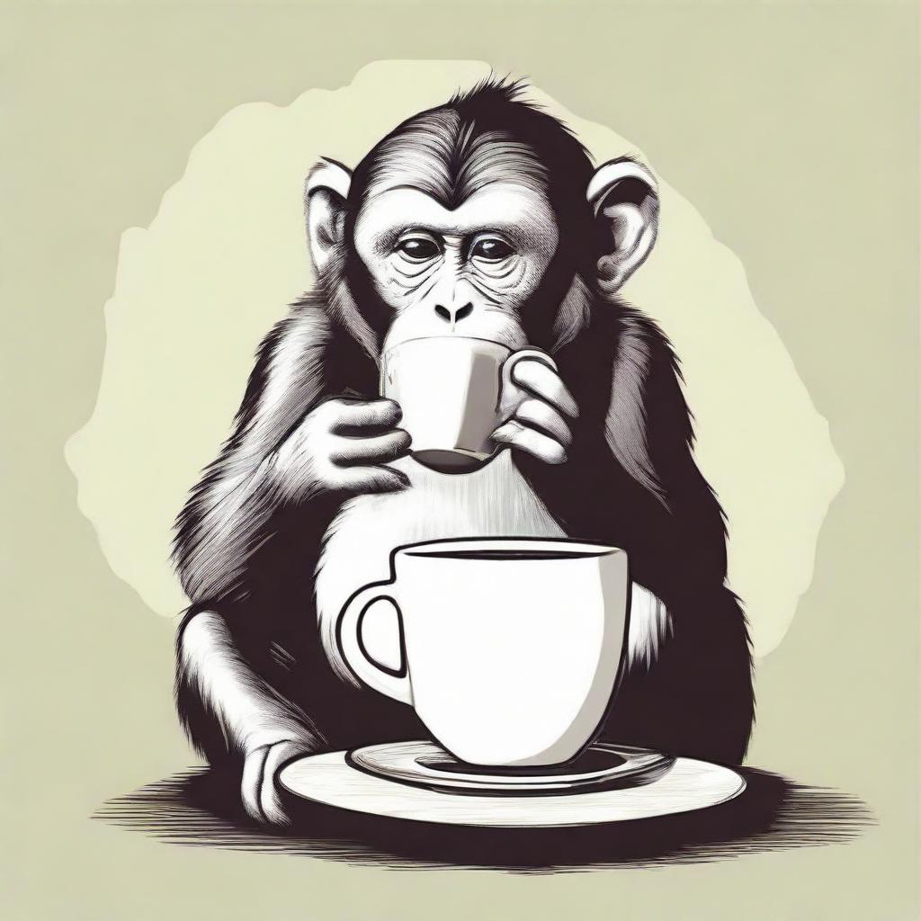 A monkey sitting comfortably and sipping on a cup of steaming tea.