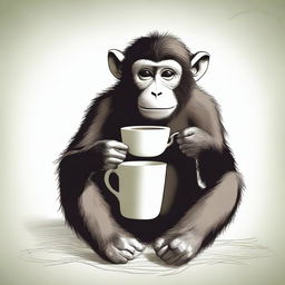 A monkey sitting comfortably and sipping on a cup of steaming tea.