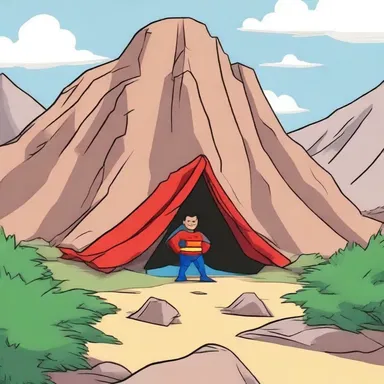 In the cartoon, the superhero's secret hideout was entrenched beneath a mountain.