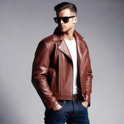 Generate an image of a sleek, stylish leather jacket.