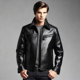 Generate an image of a sleek, stylish leather jacket.