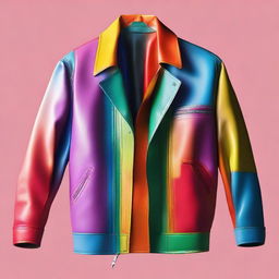 Generate an image of a colorful, full-length leather jacket.