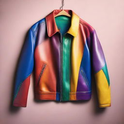 Generate an image of a colorful, full-length leather jacket.