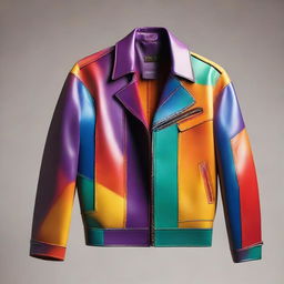 Generate an image of a colorful, full-length leather jacket.