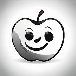 Create a black and white, child-friendly illustration of a cheerful apple. The image should be dynamic, engaging, and suitable for exploration by 2-5-year-olds. Set against a white background to highlight its features.