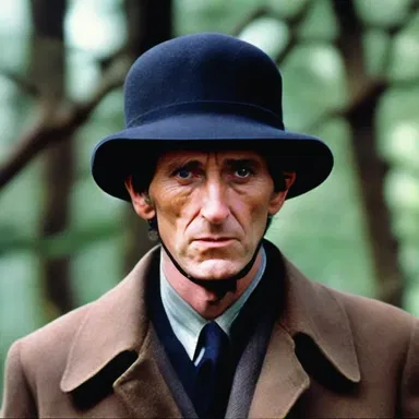 The creepy villain in the horror movie donned a deerstalker hat to add to his eerie appearance.