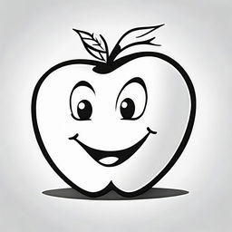 Create a black and white, child-friendly illustration of a cheerful apple. The image should be dynamic, engaging, and suitable for exploration by 2-5-year-olds. Set against a white background to highlight its features.