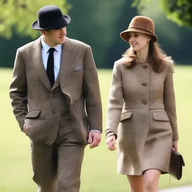 The young couple went for a leisurely stroll in the park, with the man enjoying the sun in his deerstalker hat.