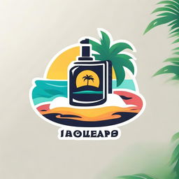 A vibrant logo featuring a sleek vape device, swirling sea waves, pristine white sand and nestled amid lush palm trees.