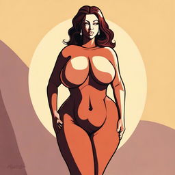 This is a tasteful, high-quality digital art image of a curvaceous woman