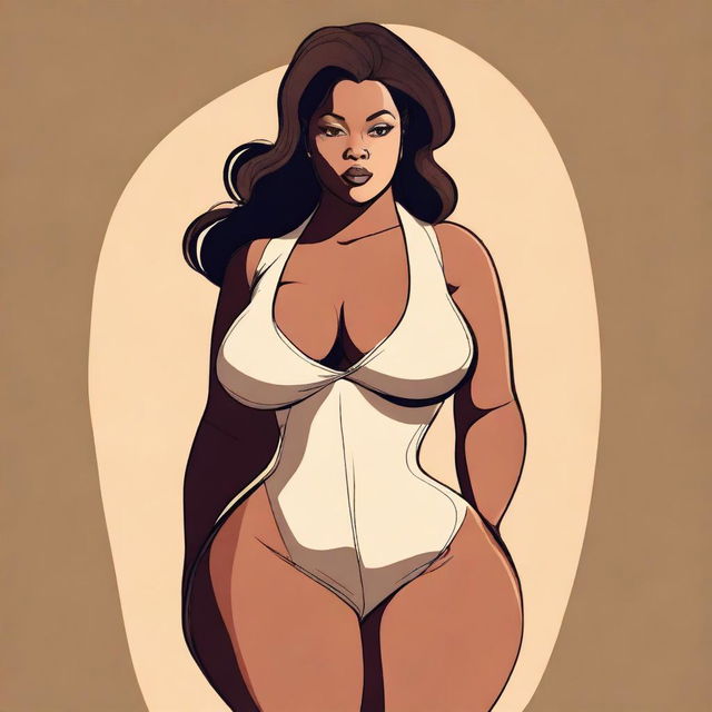 This is a tasteful, high-quality digital art image of a curvaceous woman