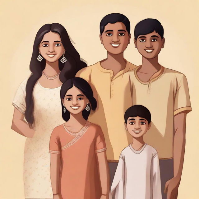 Three close Indian friends. A short, light-skinned girl standing with two tall boys - one thin and dark-skinned, the other chubby and light brown-skinned. They all exude a strong sense of companionship.