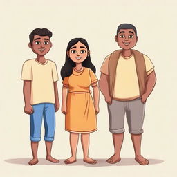 Three close Indian friends. A short, light-skinned girl stands with two tall boys - one thin and darker skinned, the other chubby with light brown skin. All of them personifying a strong sense of friendship.