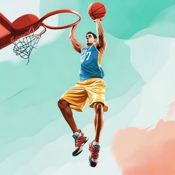 Salman, an athletic figure, competently plays basketball. He's captured in mid-air, about to dunk the ball into a hoop.