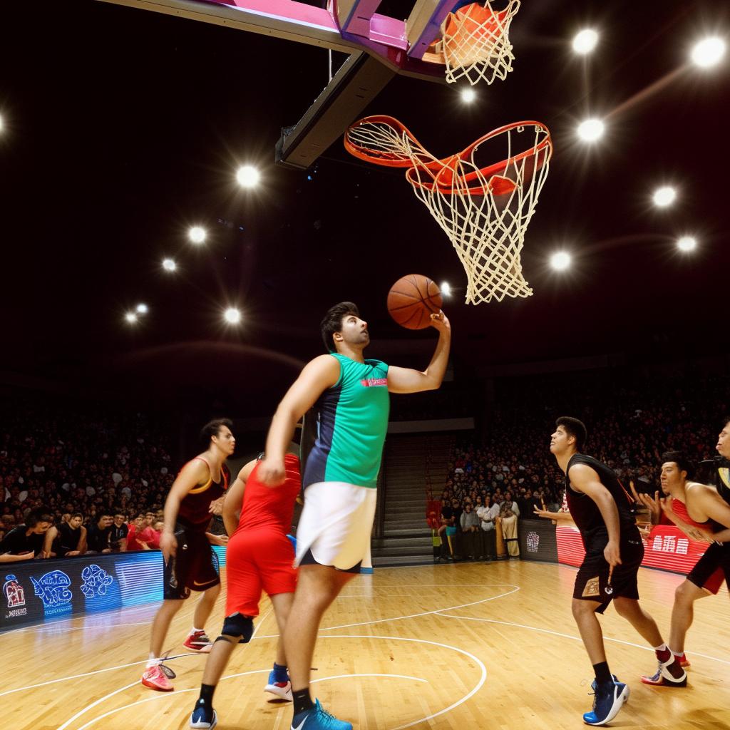 Salman, captured mid-action in an intense game of basketball, going for a dramatic slam dunk.