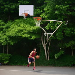 Salman, captured mid-action in an intense game of basketball, going for a dramatic slam dunk.