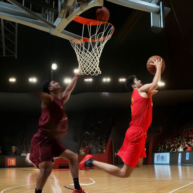 Salman, captured mid-action in an intense game of basketball, going for a dramatic slam dunk.