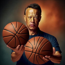 Tom Hanks, the beloved actor, brilliantly handling the basketball, ready to make a spectacular shot