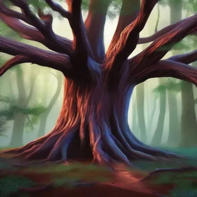 In the novel, the protagonist discovers an ancient bloodwood tree deep within the enchanted forest.