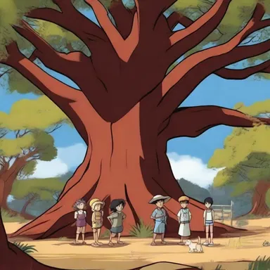 In that episode of the animated series, the characters take shelter under a bloodwood tree during their adventurous journey.