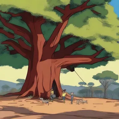 In that episode of the animated series, the characters take shelter under a bloodwood tree during their adventurous journey.