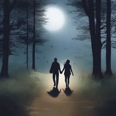 In the moonlight, they walked hand in hand along the unhewn path, enjoying the serenity of nature and each other's company.