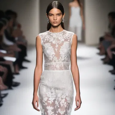The designer's latest collection showcased the juxtaposition of unhewn stone details with delicate lace, creating an edgy yet elegant look.