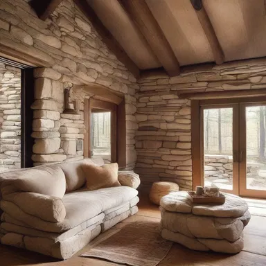 The rustic cabin featured unhewn stone walls, giving it a natural and timeless appeal.