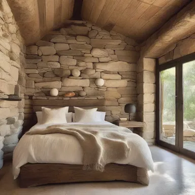 The rustic cabin featured unhewn stone walls, giving it a natural and timeless appeal.