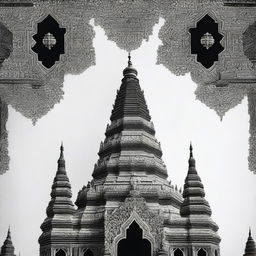 Intricate floral patterns converging to form the silhouette of a Myanmar Pagoda.