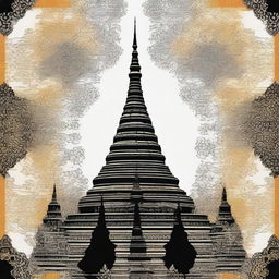 Intricate floral patterns converging to form the silhouette of a Myanmar Pagoda.