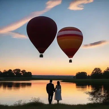 As the sun set, the couple walked hand in hand, mesmerized by the sight of the barrage balloon floating gracefully against the colorful evening sky.