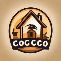 A humorous logo featuring the name 'COCO', woodworking elements, and a charming, visibly small house in the background for a DIY woodworking business.