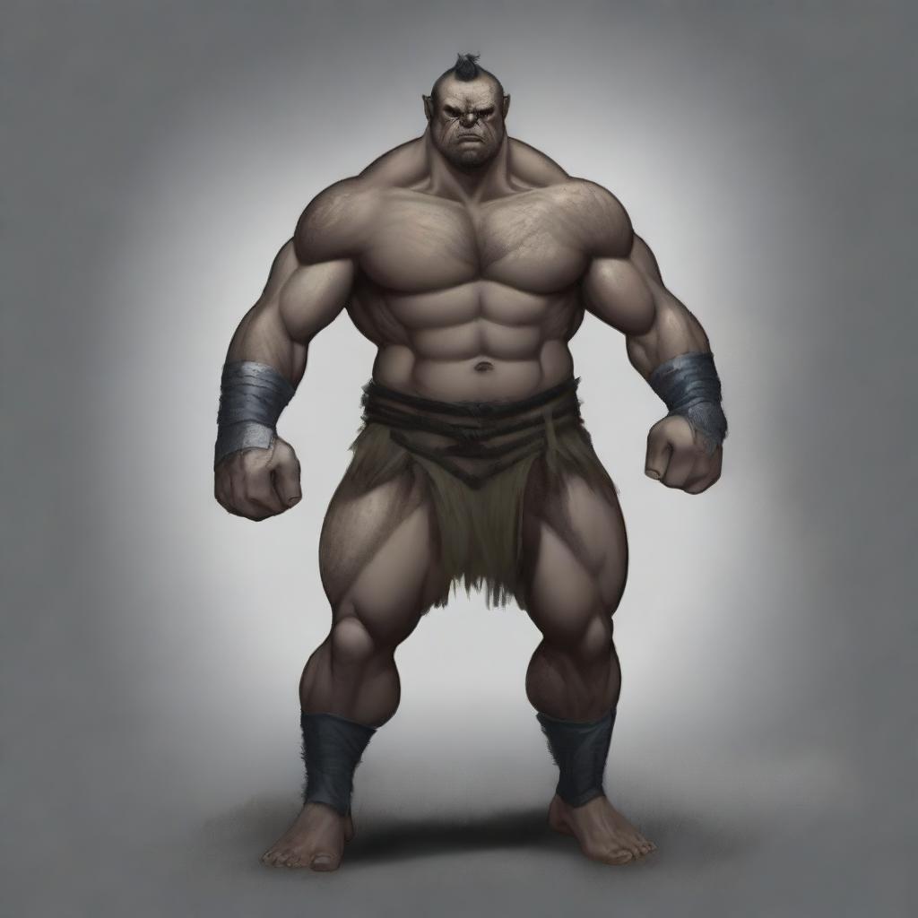 A high-quality digital art image of a grey-skinned Goliath pugilist