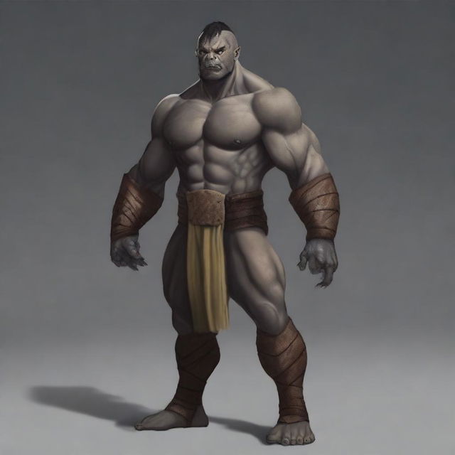 A high-quality digital art image of a grey-skinned Goliath pugilist