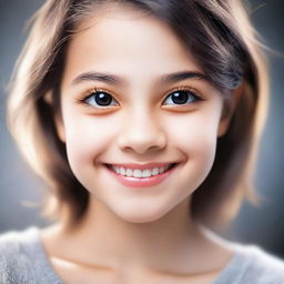 A high-resolution, realistic photo of a cute and beautiful girl with expressive eyes and a warm smile.