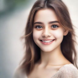 A high-resolution, realistic photo of a cute and beautiful girl with expressive eyes and a warm smile.