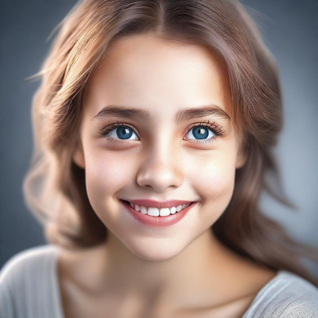 A high-resolution, realistic photo of a cute and beautiful girl with expressive eyes and a warm smile.