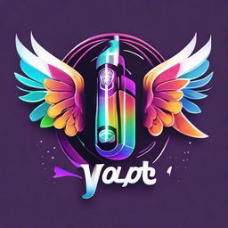 A vibrant logo featuring a sleek vape device embellished with elegant angel wings, rendered in a striking color palette.