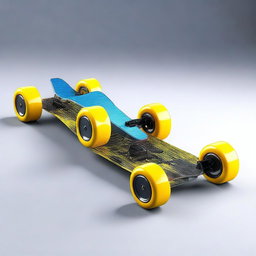 A high-quality digital art image that showcases an Electric Vehicle (EV) skateboard chassis equipped with a range-extending generator