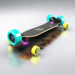 A high-quality digital art image that showcases an Electric Vehicle (EV) skateboard chassis equipped with a range-extending generator