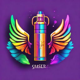 A vibrant logo featuring a sleek vape device embellished with elegant angel wings, rendered in a striking color palette.