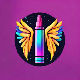 A vibrant logo featuring a sleek vape device embellished with elegant angel wings, rendered in a striking color palette.