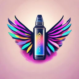 A vibrant logo featuring a sleek vape device embellished with elegant angel wings, rendered in a striking color palette.