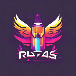 A vibrant logo featuring a sleek vape device embellished with elegant angel wings, rendered in a striking color palette.