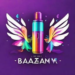 A vibrant logo featuring a sleek vape device embellished with elegant angel wings, rendered in a striking color palette.